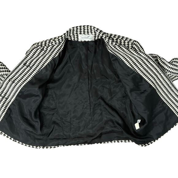 Vintage 90s Black White Houndstooth 100% Silk Cropped Blazer size XS Soiree - Picture 7 of 11